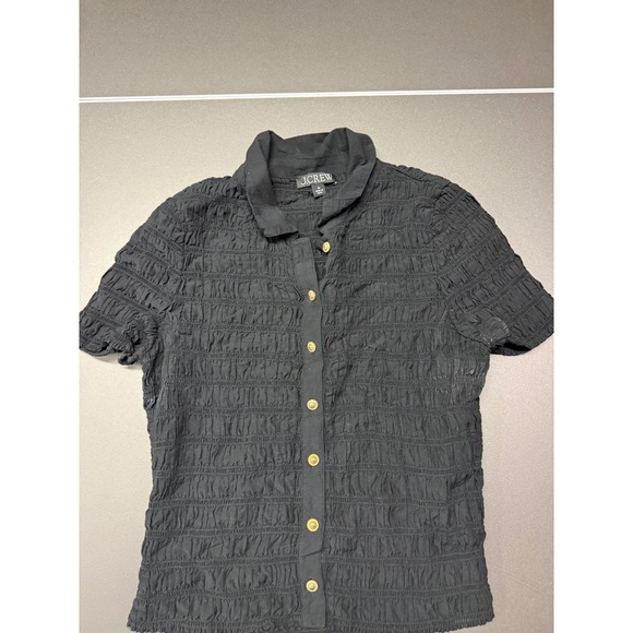 J.Crew Tops - J.Crew Black Smocked Button Down Shirt Gold Crest Buttons Size Medium